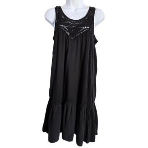 BCBGMAXAZRIA Black Sleeveless Dress Size M Crochet Accent Cottagcore Fairygrunge